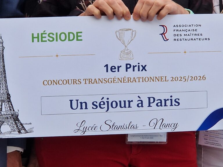 LES JEUNES TALENTS DE LA RESTAURATION SOLIDAIRES DE NOS AINES : LE LYCEE STANISLAS REMPORTE LE CONCOURS HESIODE DES MAITRES RESTAURATEURS